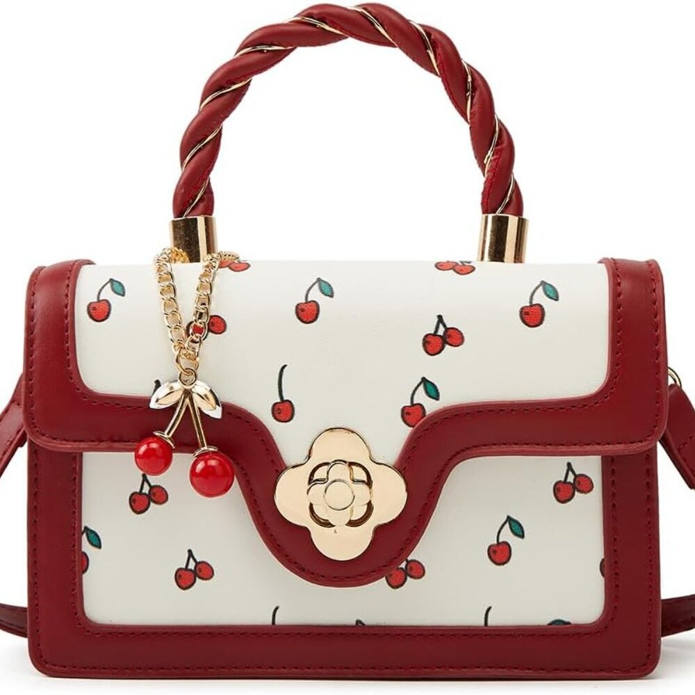 Chic Vegan Leather Crossbody Bag with Cherry Pattern - Stylish Satchel Tote